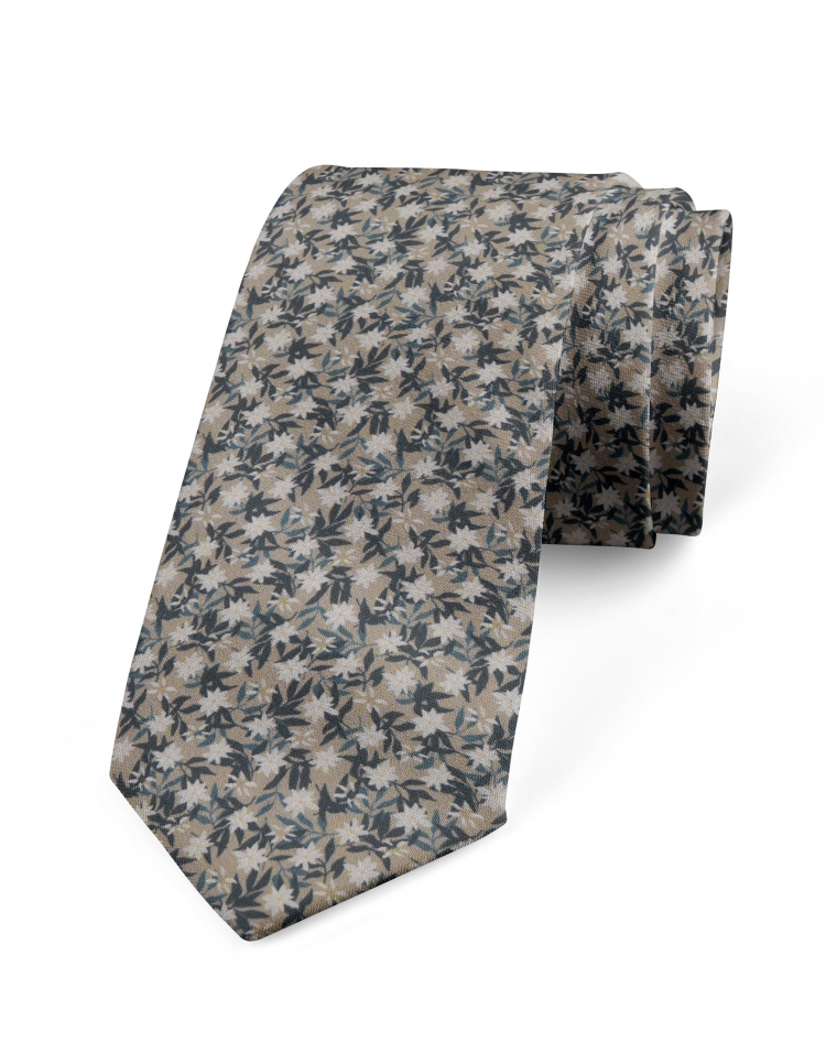 LEO - FLORAL TIE - BEIGE & TEAL