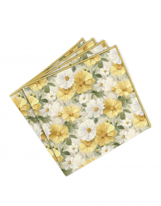 POSILIPPO - BLOEMEN POCHET - GEEL, WIT & GROEN