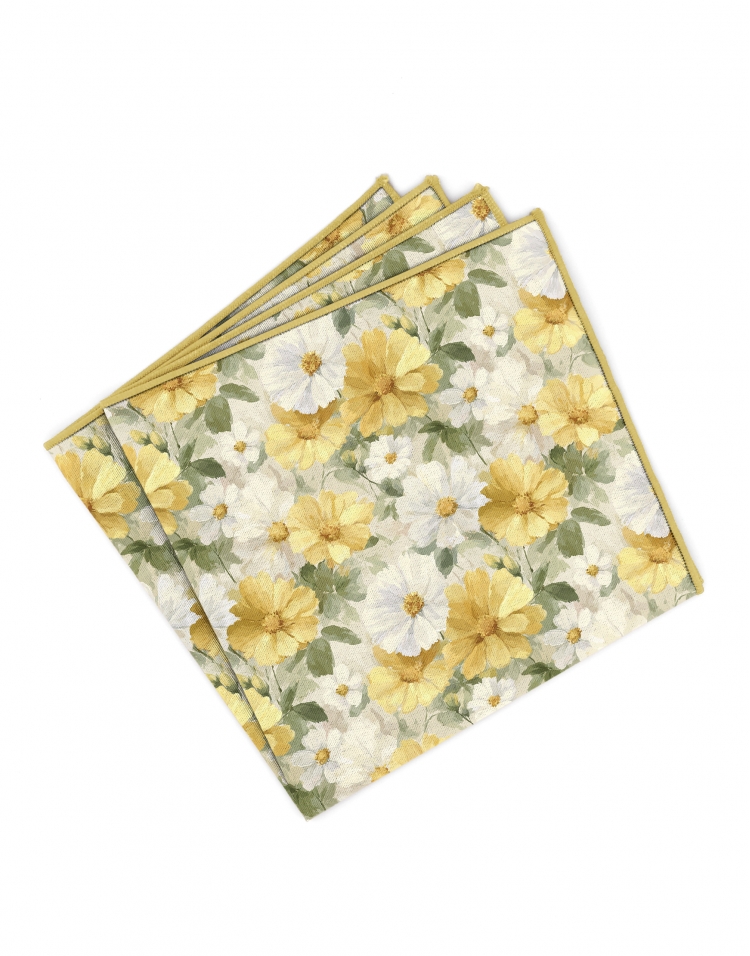 POSILLIPO - FLORAL POCKET SQUARE - YELLOW, WHITE & GREEN