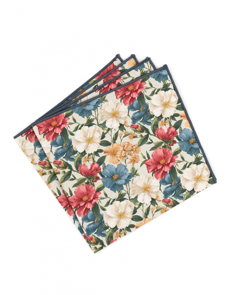 SALAMANCA - FLORAL POCKET SQUARE - GREEN, ORANGE, RED & BLUE