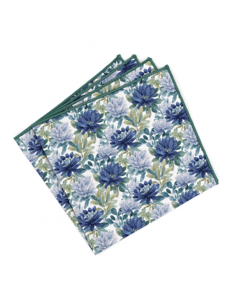 SANDTON - FLORAL POCKET SQUARE - BLUE & TEAL