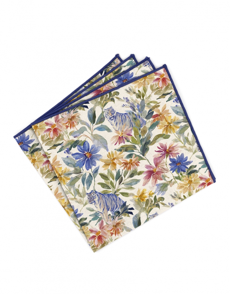 HOLANG - POCHETTE FLEURIE - VERT, BLEU & ROSE