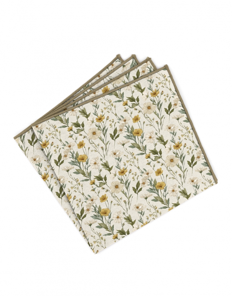 HAMPSTEAD - FLORAL POCKET SQUARE - BEIGE & KHAKI