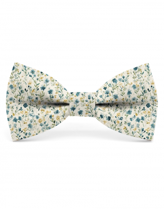 LEEDON - FLORAL BOW TIE - CLASSIC - TEAL & BEIGE