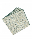 LEEDON - FLORAL POCKET SQUARE - TEAL & BEIGE