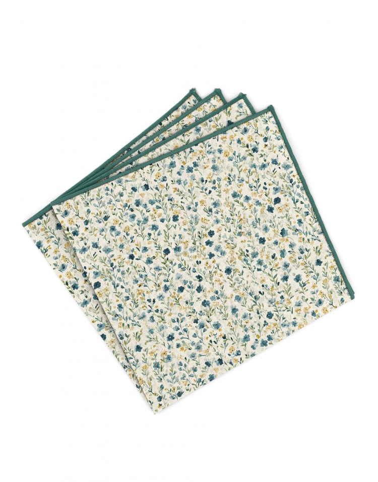 LEEDON - POCHETTE FLEURIE - PETROLE & BEIGE