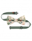 AZABU - NOEUD PAPILLON FLEURI - CLASSIC - ORANGE CORAIL & VERT