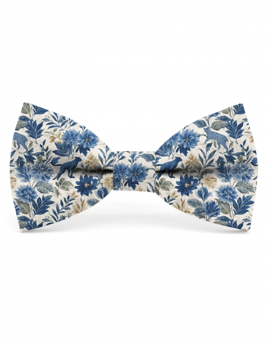 ROPPONGI - NOEUD PAPILLON FLEURI - CLASSIC - BLEU & BEIGE