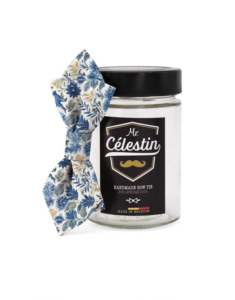 ROPPONGI - FLORAL BOW TIE - DIAMOND - BLUE & BEIGE