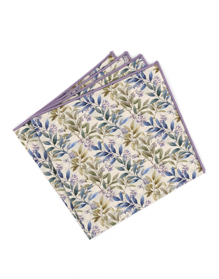 KEPPEL - FLORAL POCKET SQUARE - BLUE, KHAKI & MAUVE