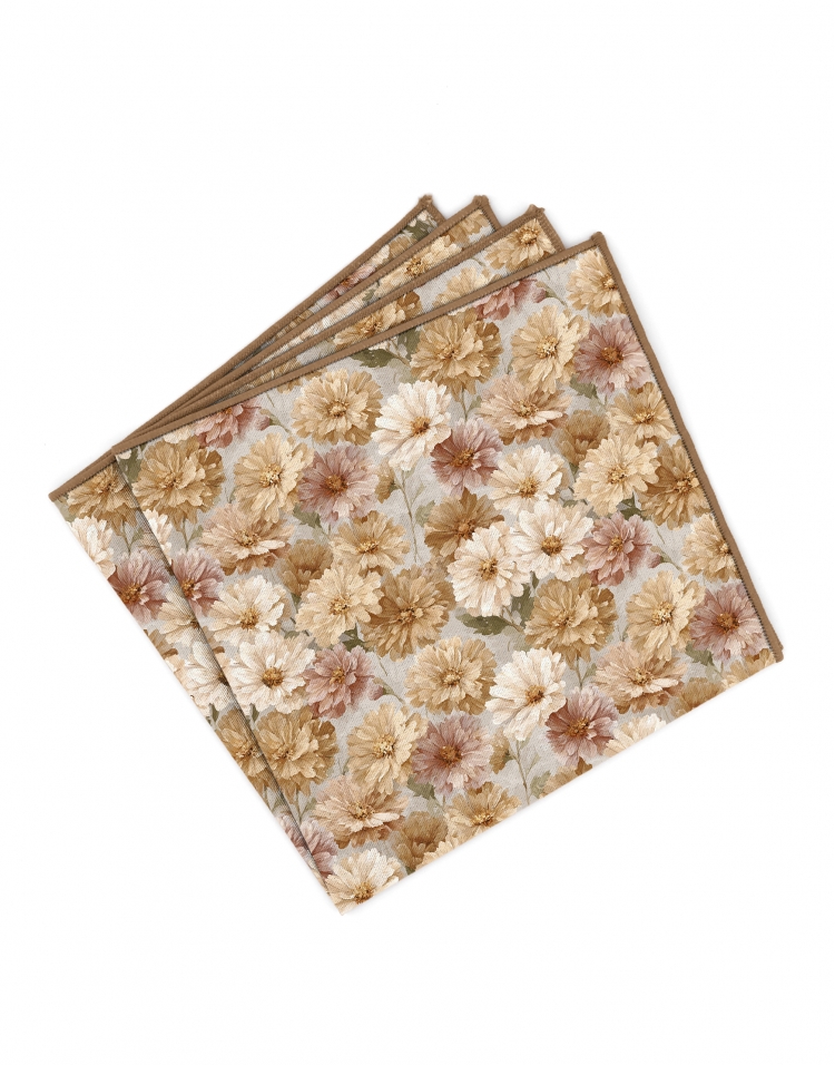 EATON - FLORAL POCKET SQUARE - BEIGE & TERRACOTTA