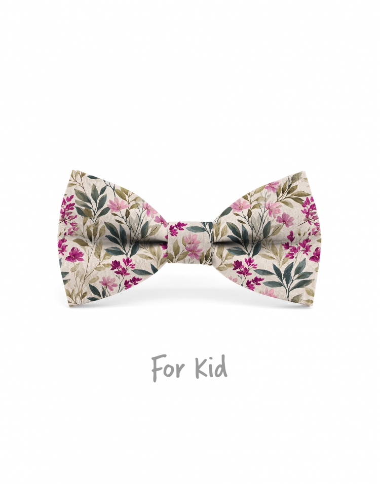 MINATO - KID or TEEN BOW TIE - FUCHSIA, GREEN & KHAKI
