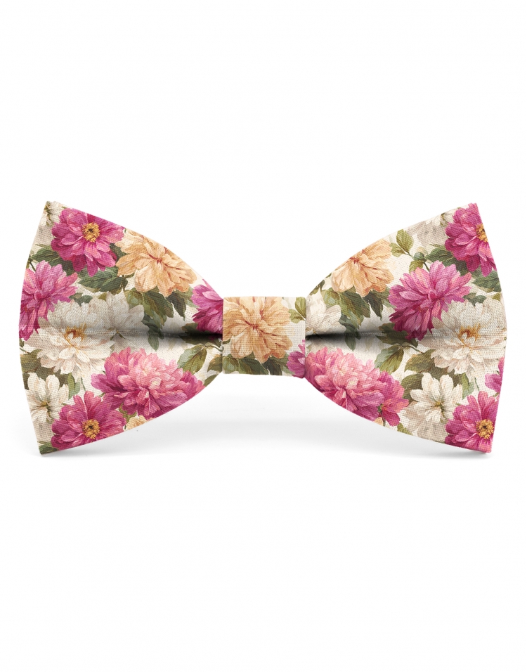 YORKVILLE - FLORAL BOW TIE - CLASSIC - PINK, ORANGE & WHITE