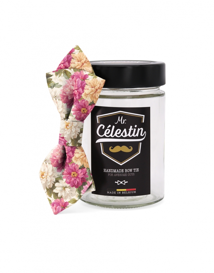 YORKVILLE - FLORAL BOW TIE - DIAMOND - PINK, ORANGE & WHITE