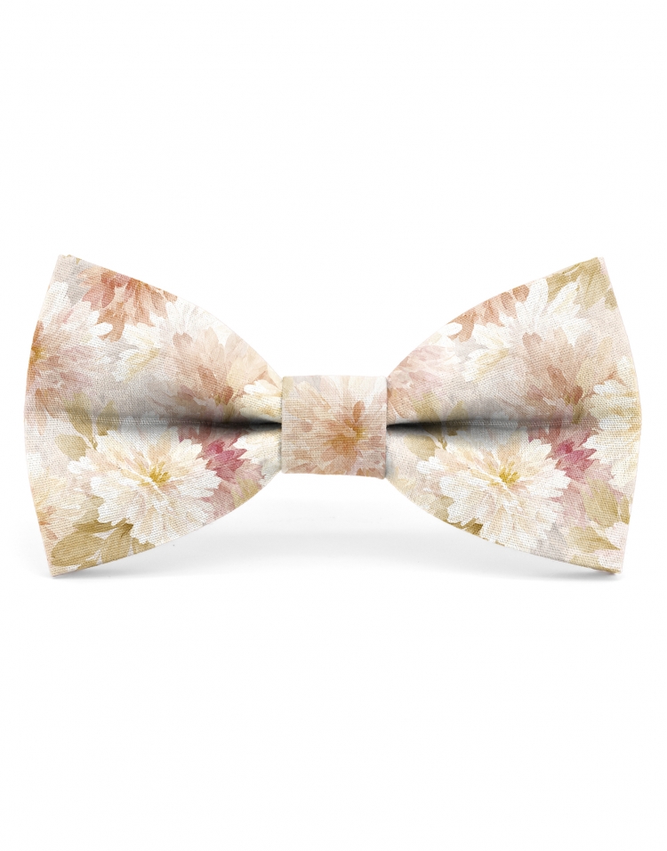 HIROO - NOEUD PAPILLON FLEURI - CLASSIC - BEIGE & ROSE PALE