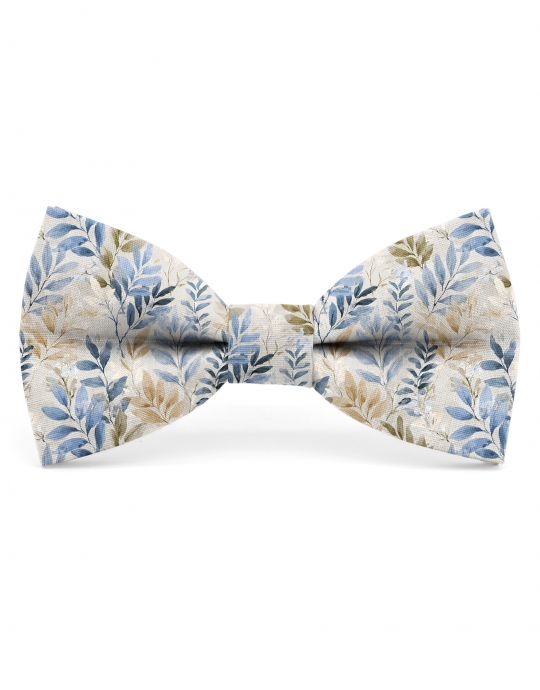 MEGURO - NOEUD PAPILLON FLEURI - CLASSIC - BLEU & BEIGE