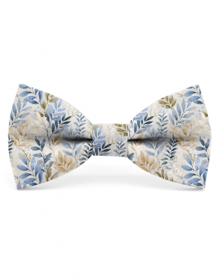 MEGURO - FLORAL BOW TIE - CLASSIC - BLUE & BEIGE