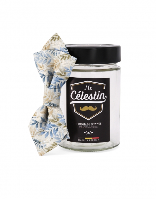 MEGURO - NOEUD PAPILLON FLEURI - DIAMOND - BLEU & BEIGE