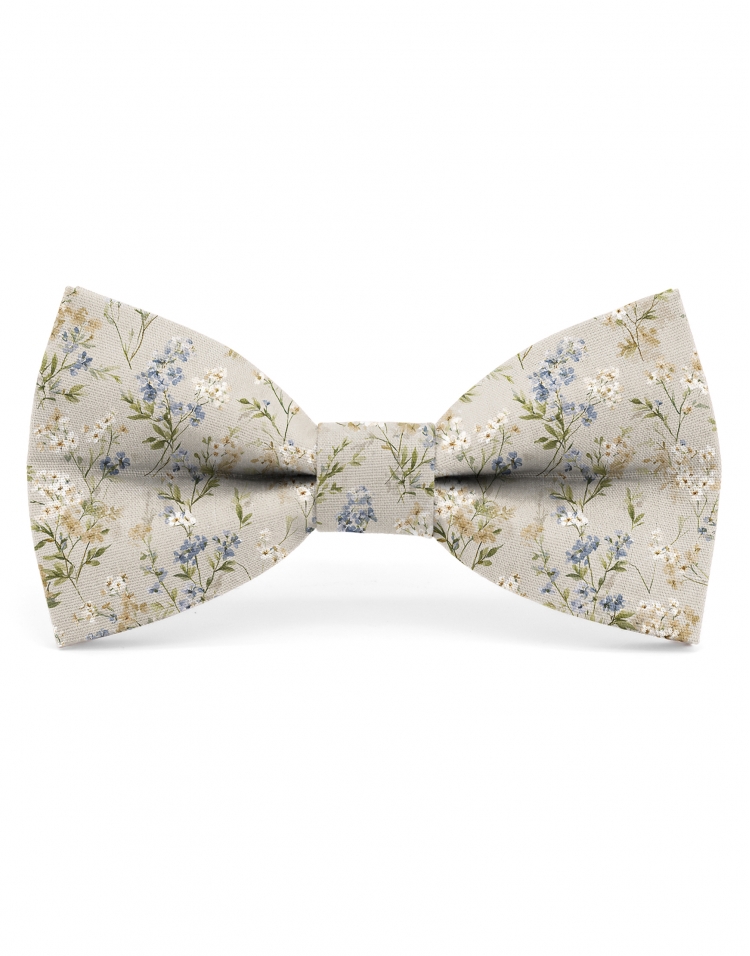 BELGRAVIA - FLORAL BOW TIE - CLASSIC - BLUE & BEIGE