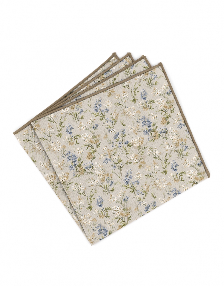 BELGRAVIA - FLORAL POCKET SQUARE - BLUE & BEIGE