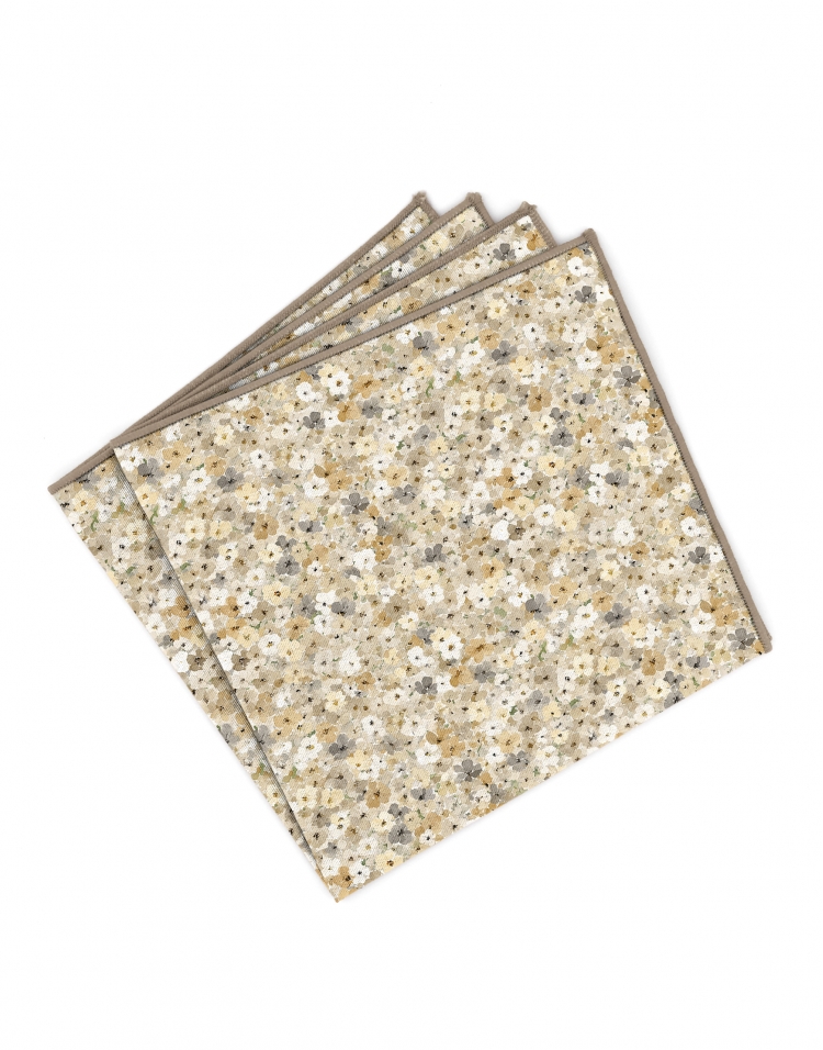 ODEON - FLORAL POCKET SQUARE - BEIGE
