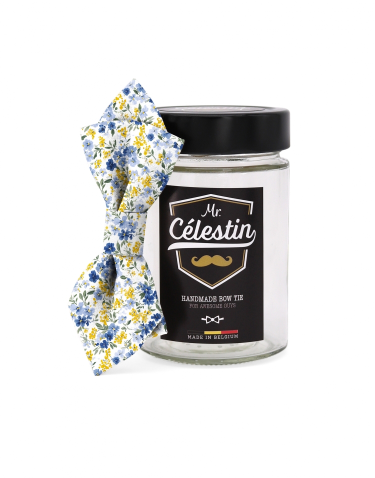 VISO - NOEUD PAPILLON FLEURI - DIAMOND - BLEU & JAUNE