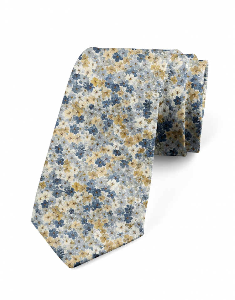 BARNES - FLORAL TIE - BLUE & BEIGE