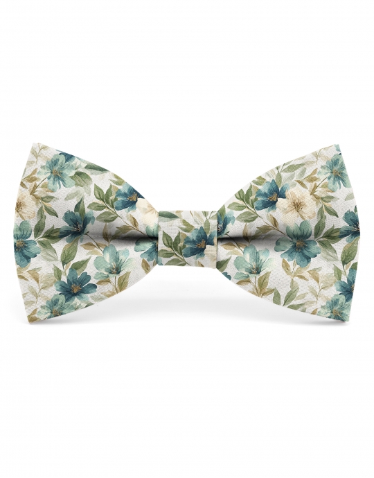 MAYFAIR - NOEUD PAPILLON FLEURI - CLASSIC - PETROLE & BEIGE
