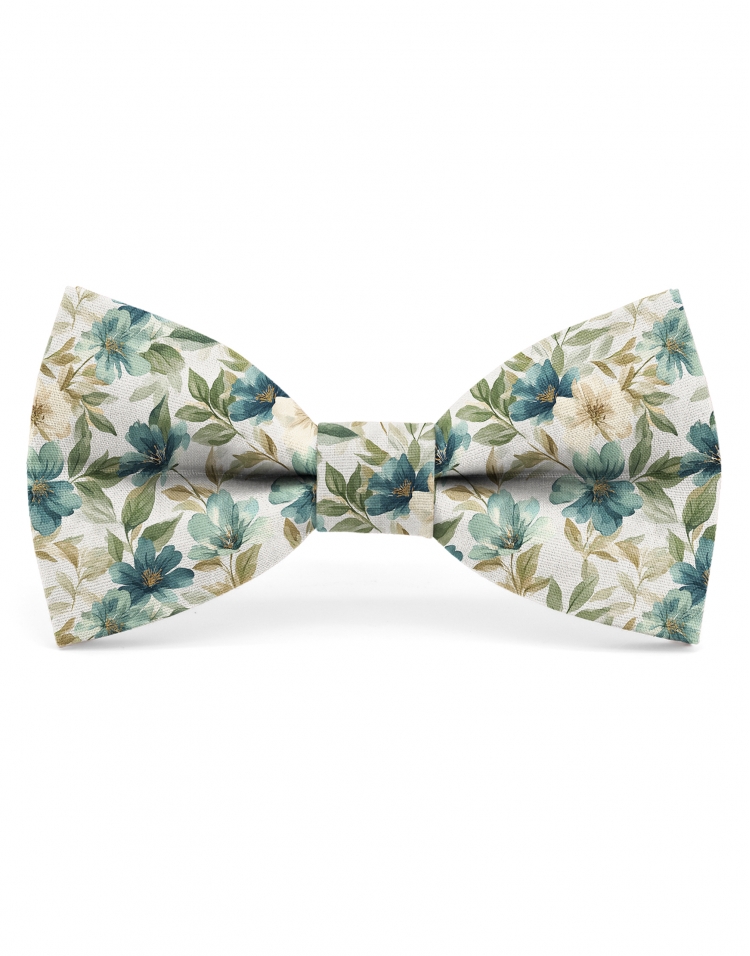 MAYFAIR - FLORAL BOW TIE - CLASSIC - TEAL & BEIGE