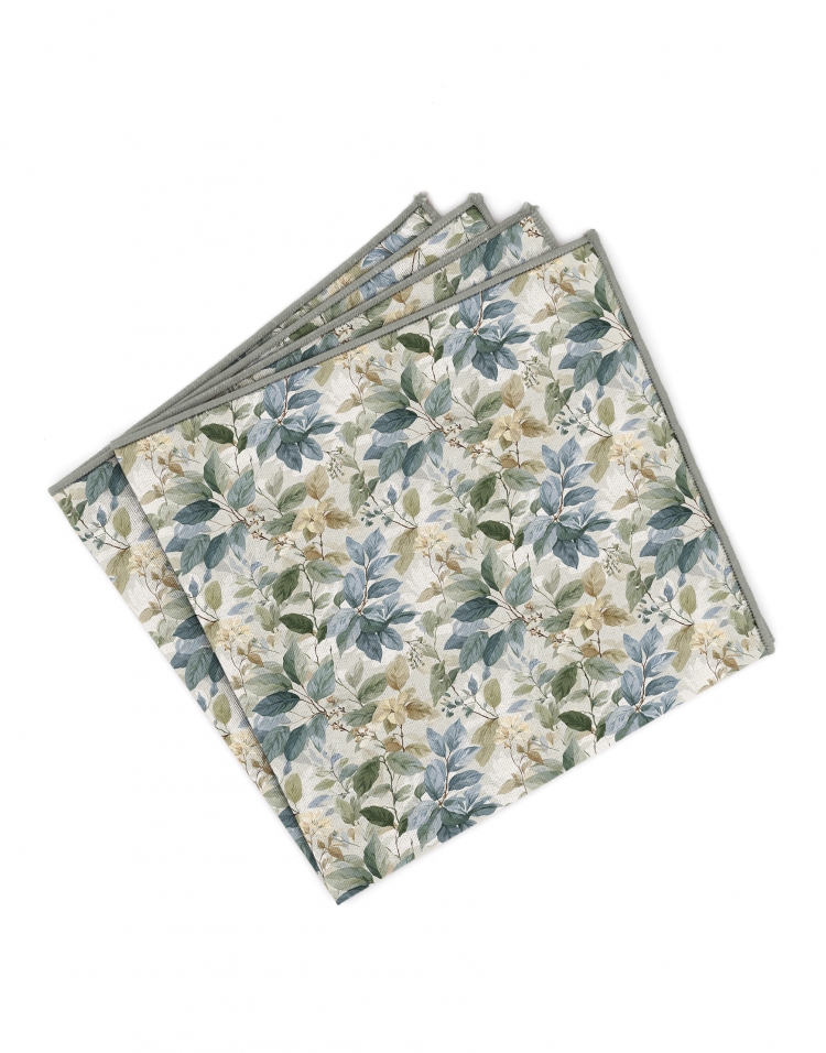 PARIOLI - FLORAL POCKET SQUARE - GREEN, BEIGE & BLUE