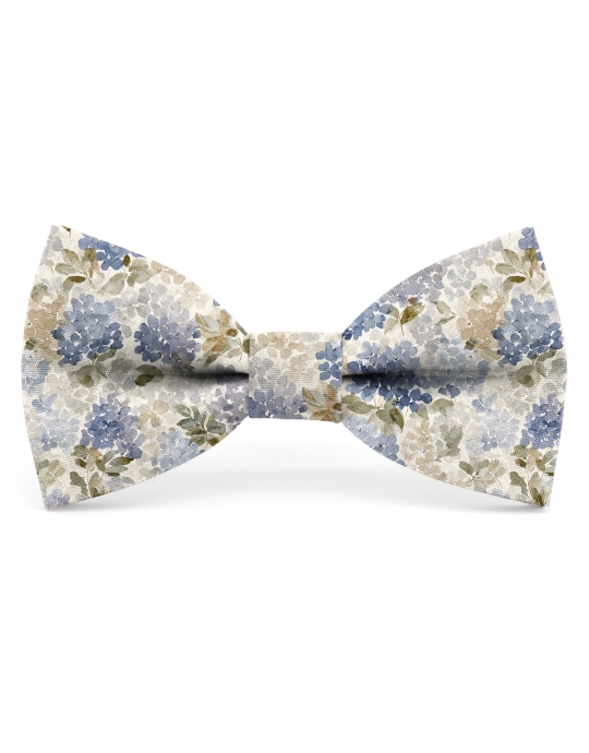 EBISU - NOEUD PAPILLON FLEURI - CLASSIC - BLEU & BEIGE