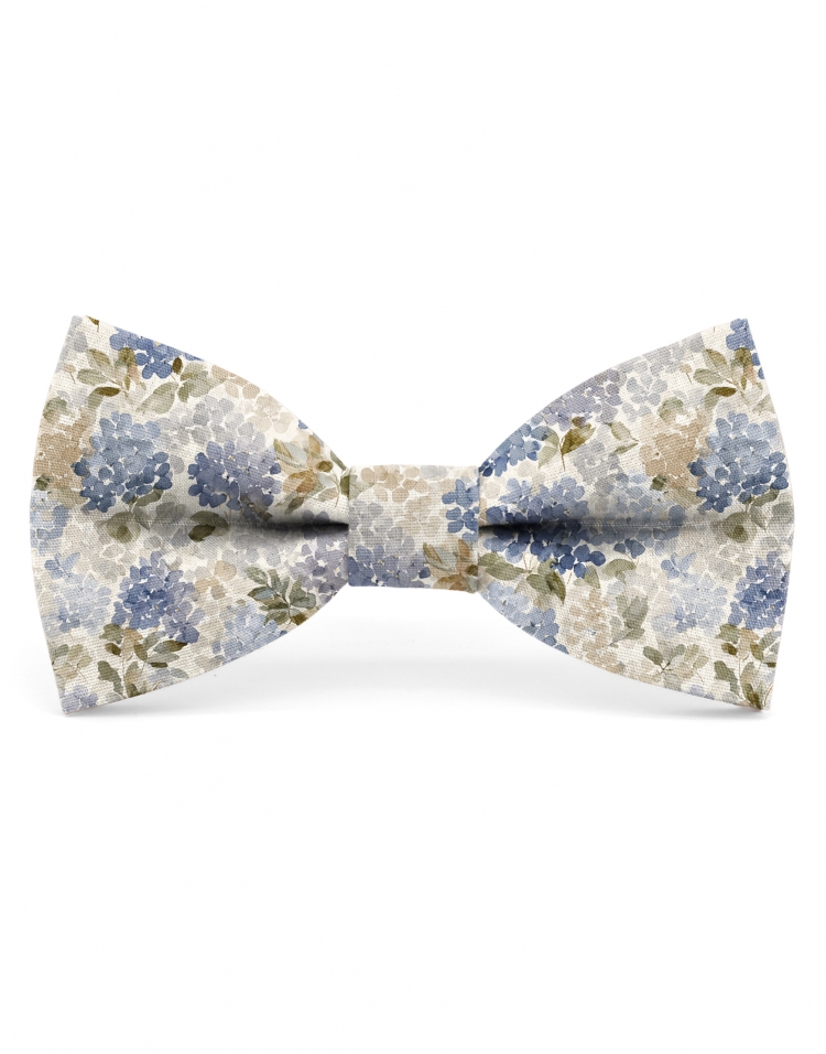 EBISU - NOEUD PAPILLON FLEURI - CLASSIC - BLEU & BEIGE