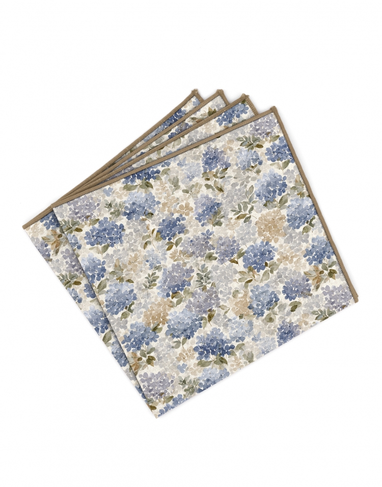 EBISU - FLORAL POCKET SQUARE - BLUE & BEIGE