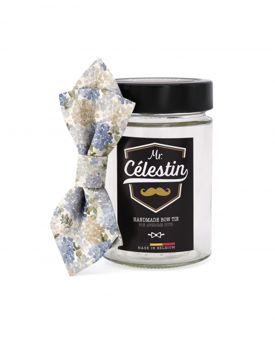 EBISU - NOEUD PAPILLON FLEURI - DIAMOND - BLEU & BEIGE