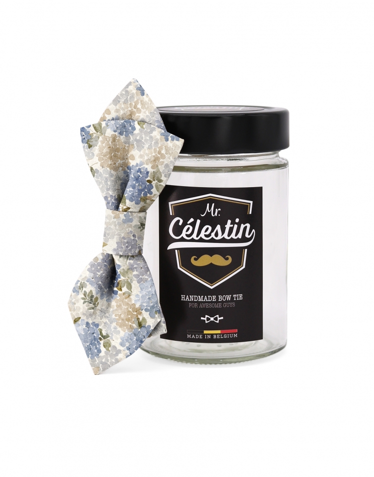 EBISU - NOEUD PAPILLON FLEURI - DIAMOND - BLEU & BEIGE