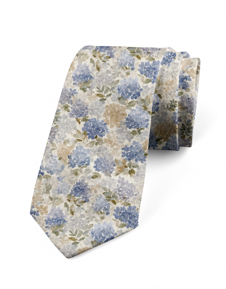 EBISU - CRAVATE FLEURIE - BLEU & BEIGE