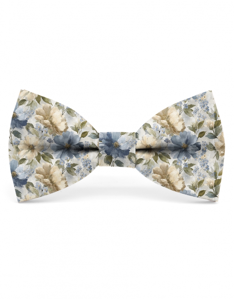 MONTAIGNE - FLORAL BOW TIE - CLASSIC - BLUE, BEIGE & KHAKI