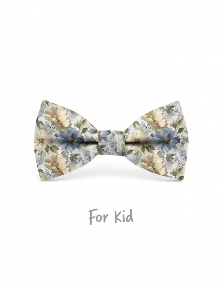 MONTAIGNE - KID or TEEN BOW TIE - BLUE, BEIGE & KHAKI