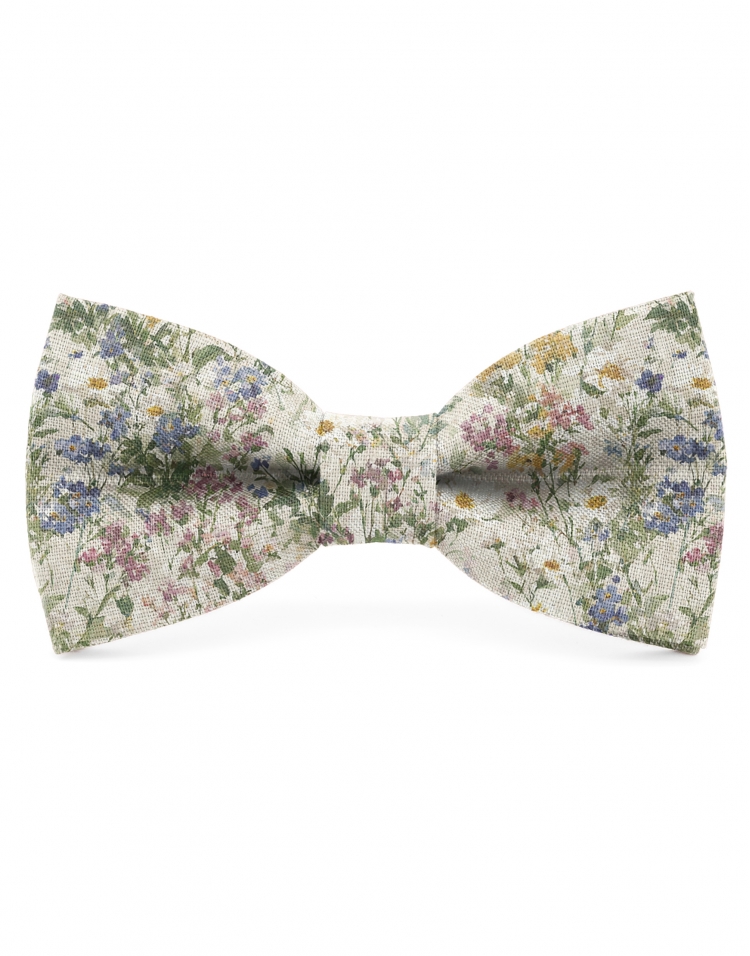 MURMUR - NOEUD PAPILLON FLEURI EN LIN - VERT, ROSE & BLEU