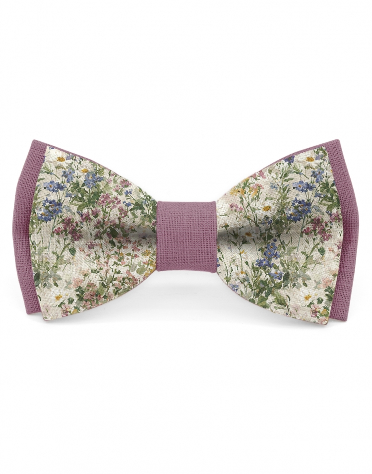 MURMUR - BICOLOR FLORAL LINEN BOW TIE - GREEN & PINK