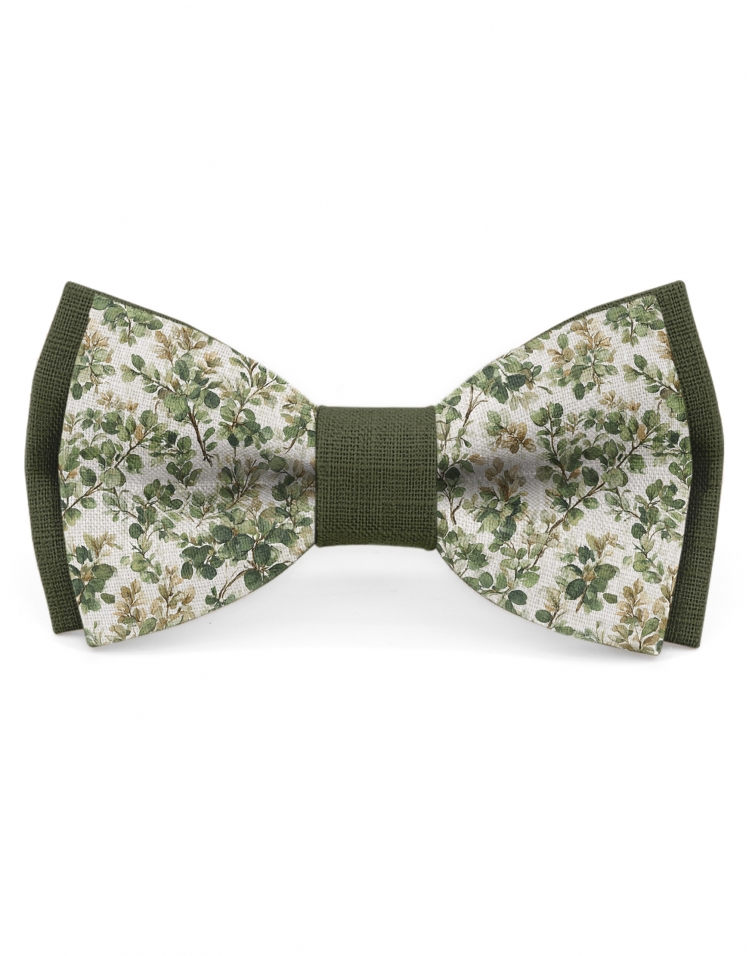 CANOPY - NOEUD BICOLORE FLEURI EN LIN - BEIGE & VERT