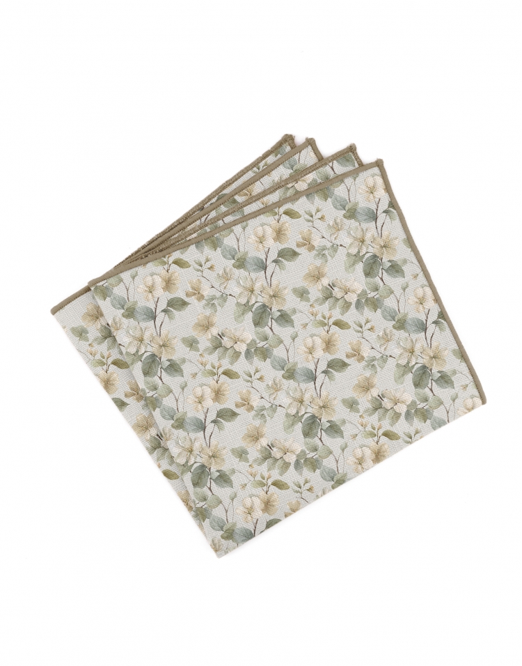 MEMORY - POCHETTE FLEURIE EN LIN - BEIGE & VERT SAUGE