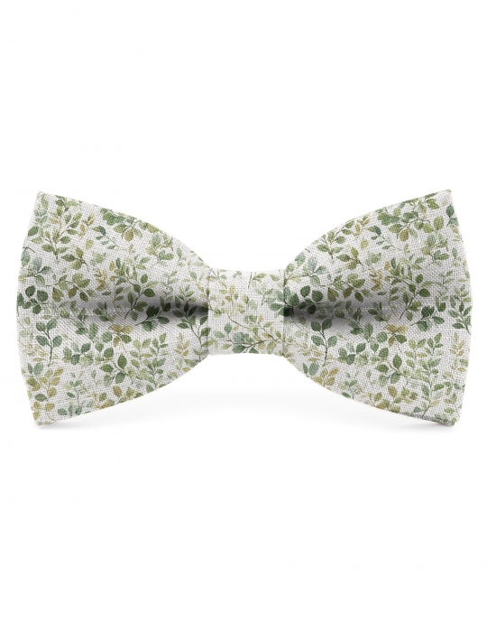 EDEN - NOEUD PAPILLON FLEURI EN LIN - BEIGE & VERT
