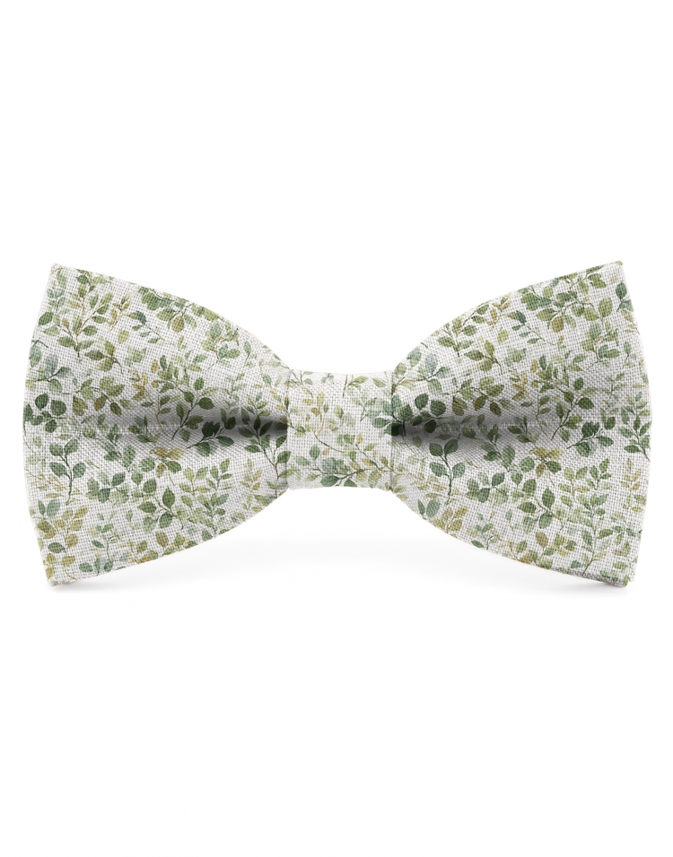 EDEN - FLORAL LINEN BOW TIE - BEIGE & GREEN
