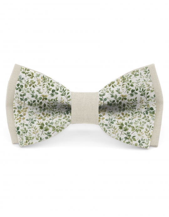 EDEN - NOEUD BICOLORE FLEURI EN LIN - BEIGE & VERT