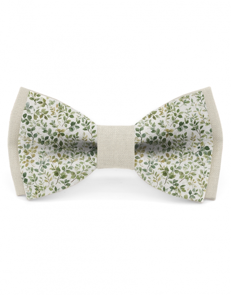 EDEN - NOEUD BICOLORE FLEURI EN LIN - BEIGE & VERT