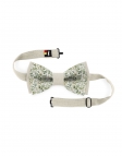 EDEN - BICOLOR FLORAL LINEN BOW TIE - BEIGE & GREEN
