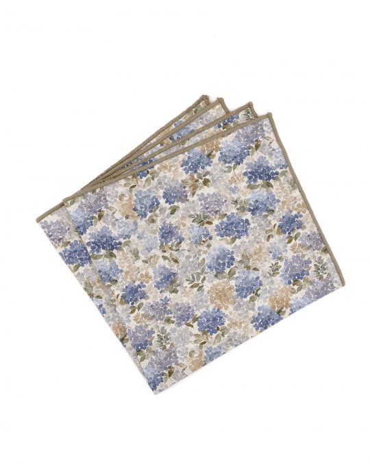 SERENE - BLOEMEN LINNEN POCHET - BEIGE & BLAUW
