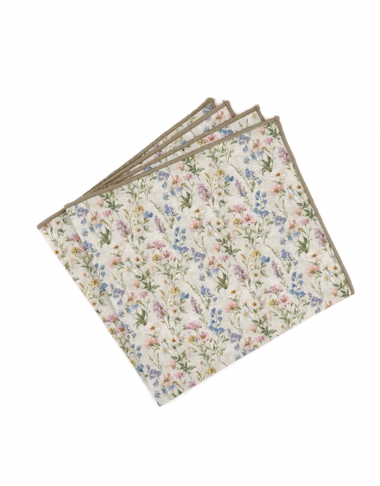 BLISS - POCHETTE FLEURIE EN LIN - BEIGE, VERT, ROSE & BLEU