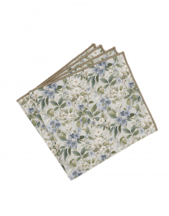 FLOW - BLOEMEN LINNEN POCHET - BEIGE, GROEN & BLAUW